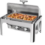 Stainless Steel Square Chafing Dish with See Through Hydraulic lid and Stainless Steel Stand and Burner - 6 Ltrs Capacity