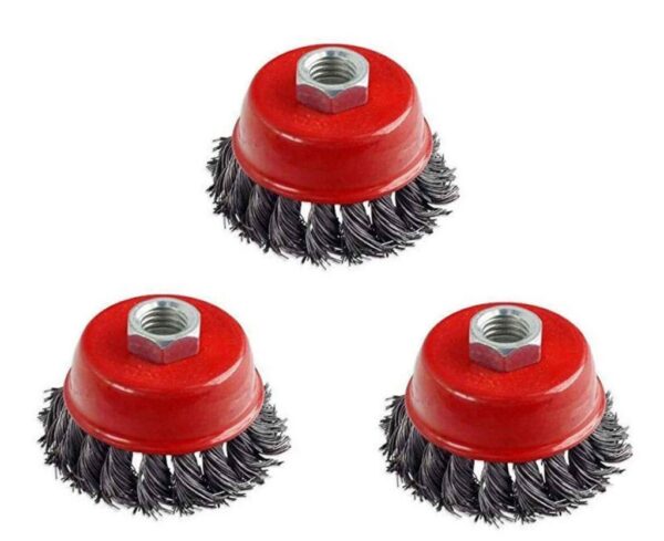 Twisted And Brass Cup Brush For Removing Rust, Paint And Polishing, Multicolor, Combo Of 3 (Twisted + Brass Wire)