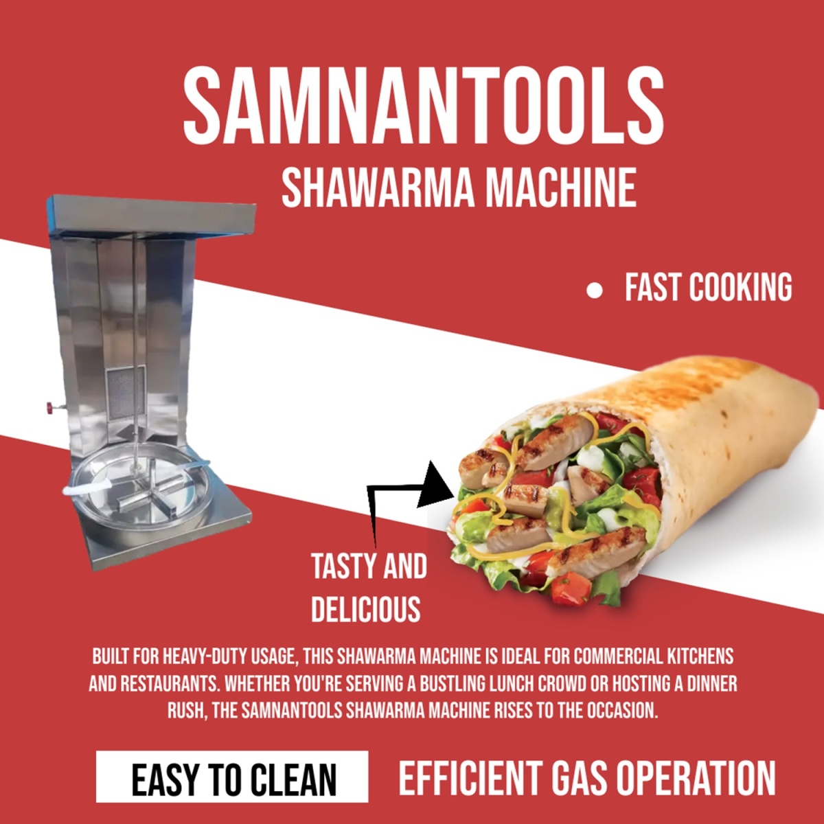 Samnantools Stainless Steel Shawarma Machine-Gas Hotel Equipment for Restaurant and Kitchen (Double burner) - Image 2
