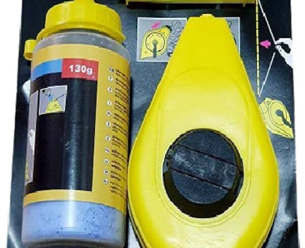 Chalk Line Reel Set 50Metre with 113g Blue Bottle Chalk & Plastic Spirit Bubble