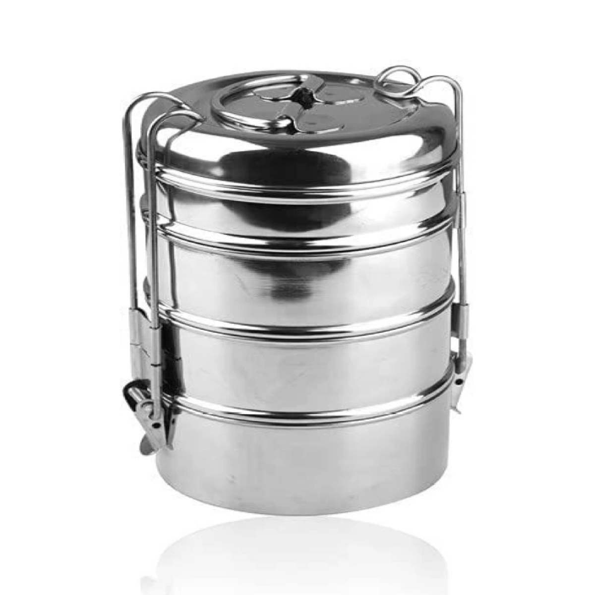 6 Stainless Steel Four Compartment Tiffin Box with Lid, Silver- 1500 ml - Image 1