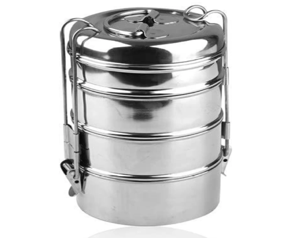 Stainless Steel Four Compartment Tiffin Box with Lid, Silver- 1500 ml