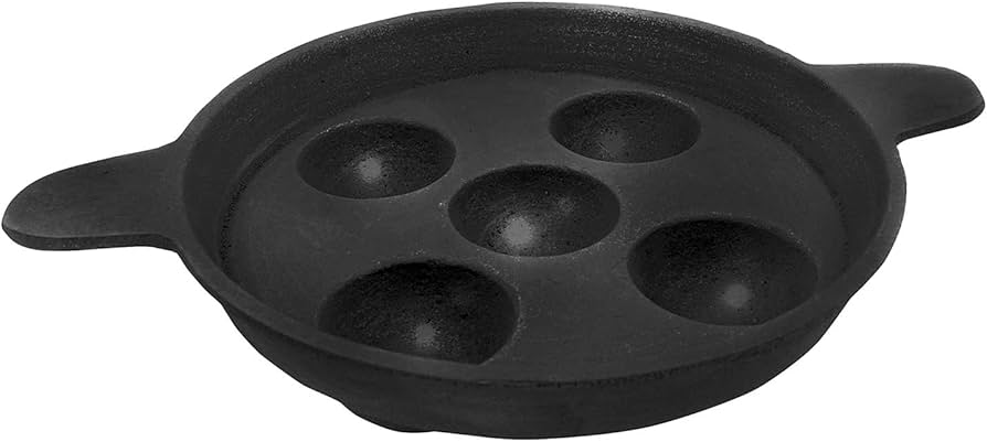 61VtihdGqML._AC_UF894,1000_QL80_ 5 Holes Cast Iron Paniyaram Pan/Unniyappam Pan (Non Flat Bottom) - Image 1