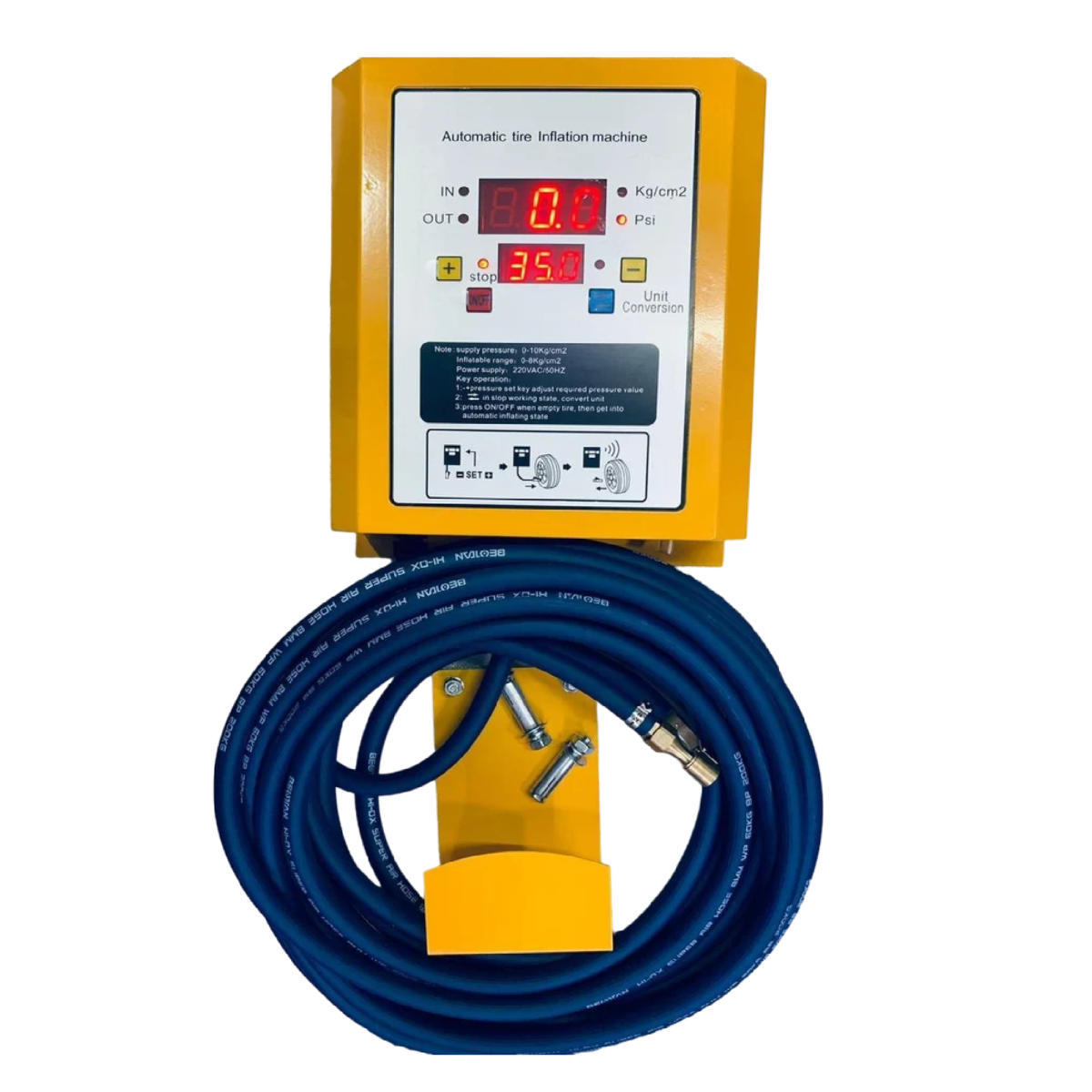 Automatic Tyre Inflation Machine with Digital Display, 150 psi Capacity, 220V Operation, 10m Inflatable Tube, Compact 5 Kg Design, External Pressure 8 Bar, Ideal for Garages and Workshops