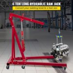 Hydraulic Long Ram Jack, 5 Tons/8818 lbs Capacity, with Single Piston Pump and Flat Base, Manual Cherry Picker w/Handle, for Garage/Shop Cranes, Engine Lift Hoist, Red - Image 2