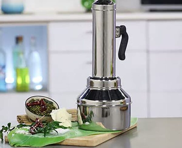 Stainless Steel Puttu Maker/Puttu Kudam with Steamer Plate,Steel Stick and Lid- 1 Unit - Long - 17.5 cm