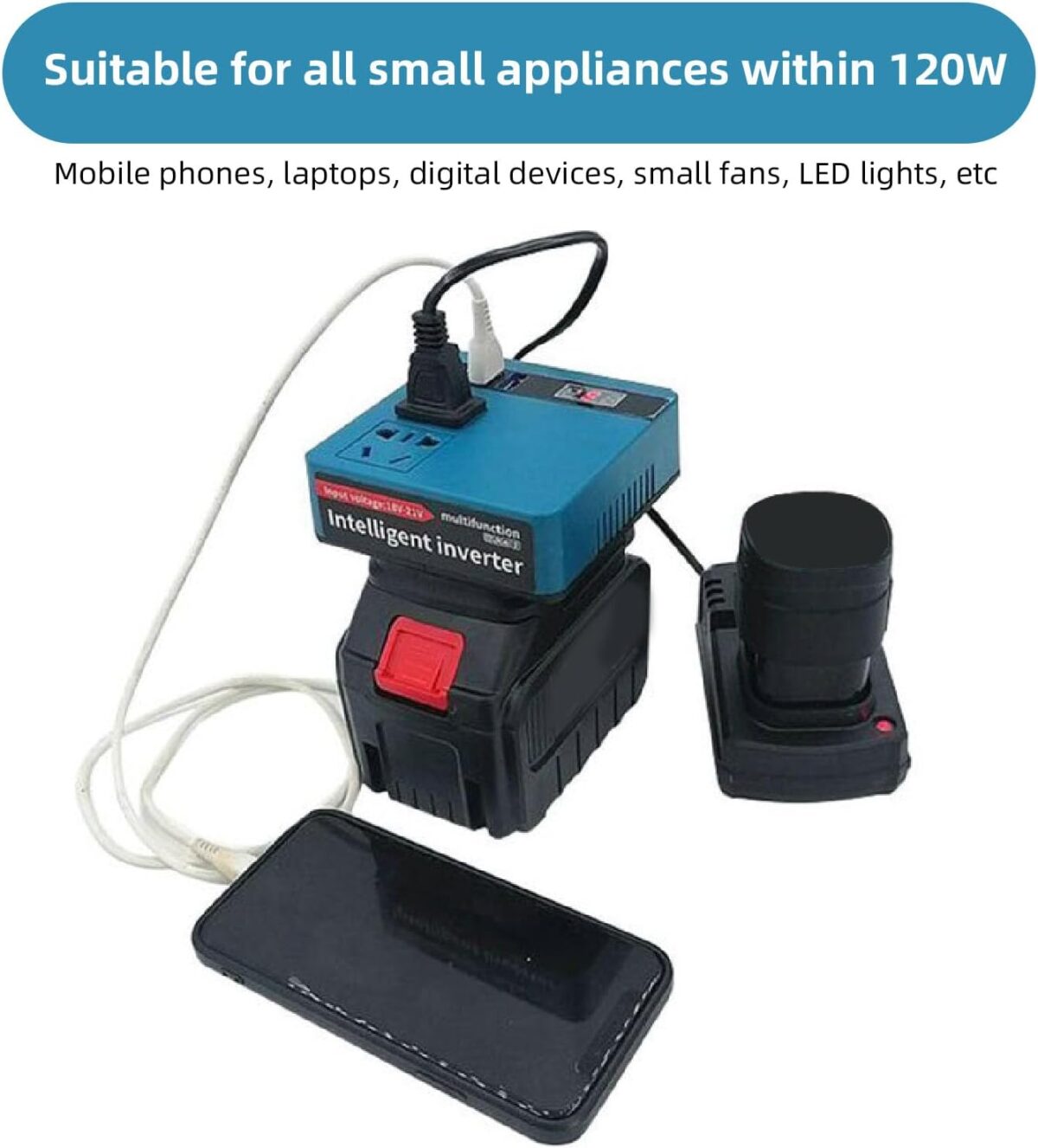 Samnantools 200W DC 18V–21V Outdoor Battery Converter – Portable DC to AC Inverter with Dual USB, LED Display & AC Outlet for Charging Electronics – Battery Not Included - Image 3