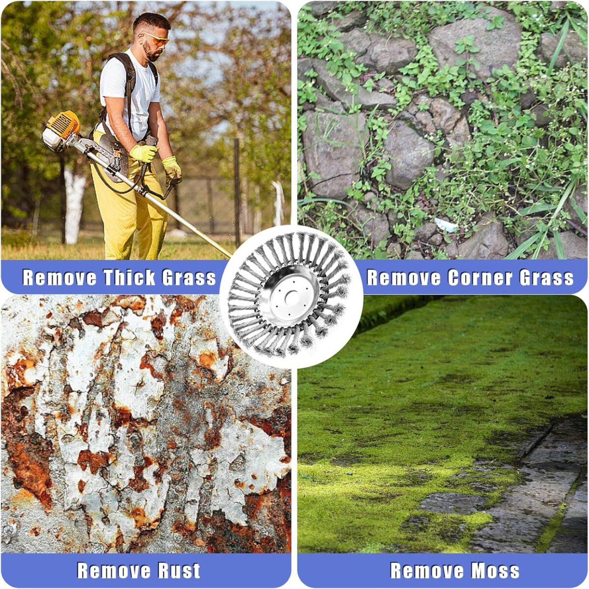 Samnantools Wire Wheel Weed Brush for Grass Cutter – Universal Trimmer Head for Garden, Lawn Mower, and Brush Cutter 8 inch - Image 2