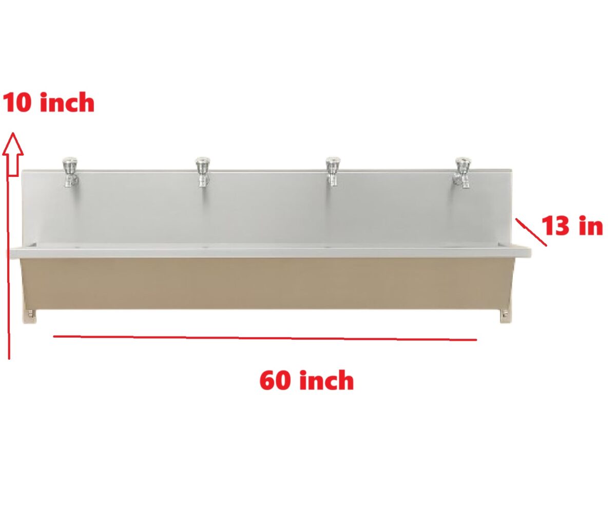 Samnantools Wall-Mount Hand Wash Sink with 4 Taps – Stainless Steel Commercial Handwash Station for Restaurants, Cafes, Hotels & Industrial Kitchens (H10in × W13in × L60in) - Image 4