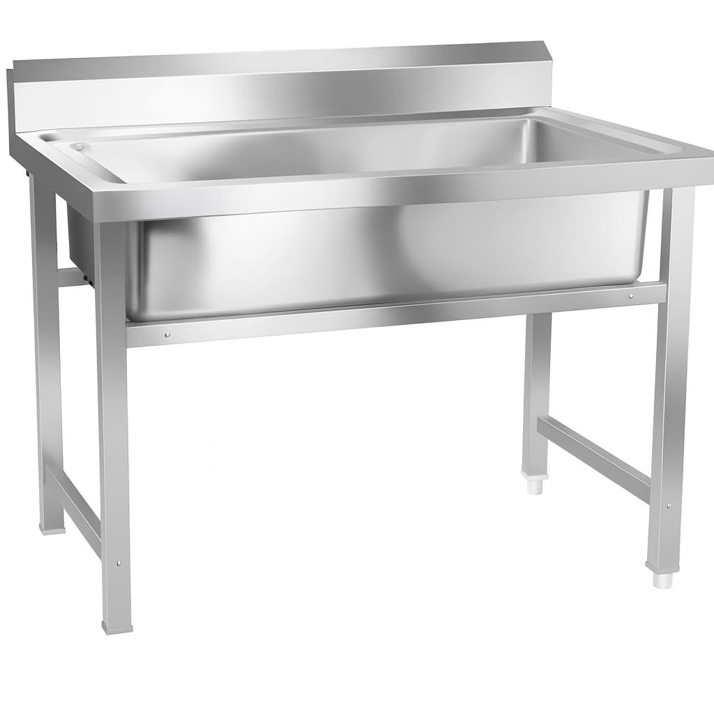 51158KZumFL._SL1024_ Samnantools Single Bowl Pot Wash Sink Unit | Commercial Kitchen Wash Basin with Splash Guard & Under Cross Support | Heavy-Duty Hotel & Restaurant Sink - Image 1