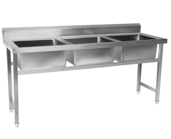 Samnantools 3-Bowl sink Wash Unit with Splash Guard |Heavy-Duty Commercial Sink with Under Cross Support | 165×60×85+10 cm