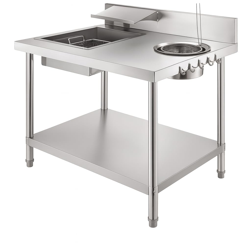 51v4Zj-tryL._SL1024_ Samnantools Stainless Steel Breading Table for Broast| with Shaking Baskets, Powdering Unit, Dipping Unit, Splash Guard & Under Shelf - Image 1