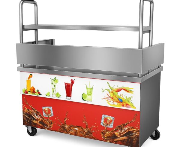 Samnantools Stainless Steel Commercial Juice Counter with Built-in Sink & Tap – Fruit Display Rack & Wash Station for Juice Shops, Cafeterias, and Restaurants (Silver)